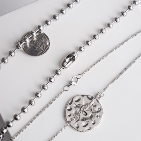 Double "chain" steel, medallions, color silver, 68 cm-2