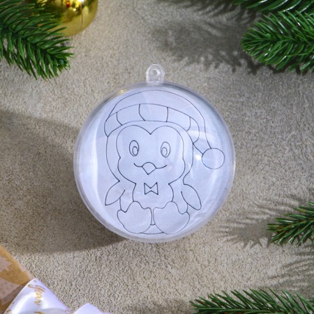 Christmas tree decoration for coloring "Cute penguin" Size: 8 cm; 2 pcs., Brush-2