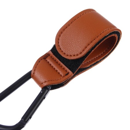 Carabiner for bags for a stroller, for Velcro, eco -leather, brown color-3