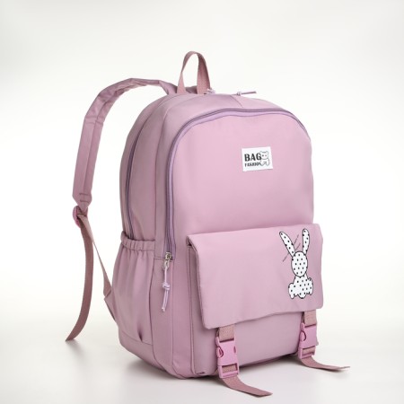 School backpack from textiles, 3 pockets, pink-lilac color-2
