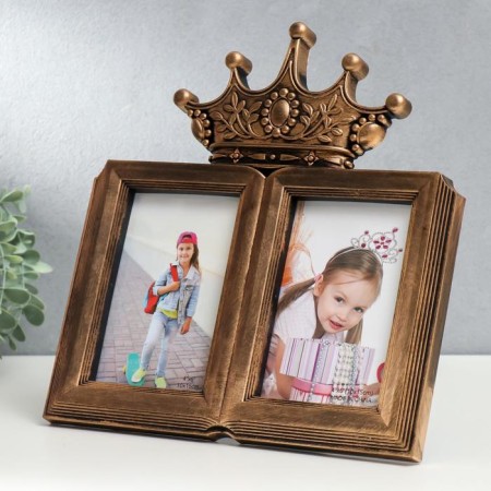 Photo frame Plastic in 2 photos 10x15 cm "Crown" Dark Gold 30x28 cm-1