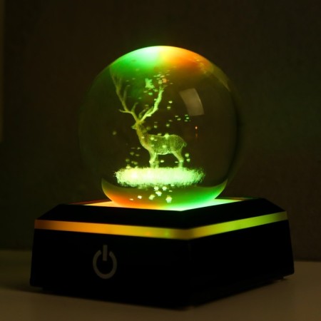 Souvenir glass backlight "Deer" d = 6 cm LED stand from 3AAA, USB wire 9x7x7 cm