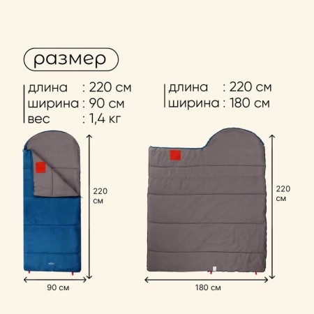 The sleeping bag Maclay Camping Comfort Summer, blanket, 2 layers, left, 220x90 cm, +10/ +25 ° C-2