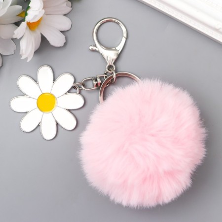 Fluffy on a ring with a carbine, metal "chamomile" white 12x3.5 cm-1