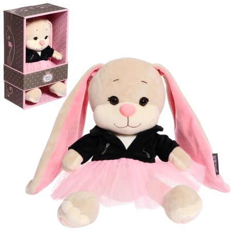 Soft toy "Bunny Lin", in a black jacket and a pink skirt ", 20 cm