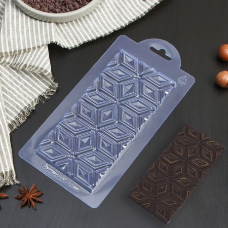Chocolate shape is plastic "rhombics", tiles 17.5 × 8.5 × 1 cm