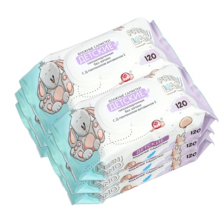Wet Freshland napkins for children with d-panthenol, 6 packages, 120 pcs