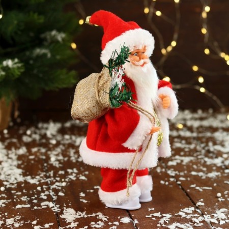 Santa Claus "in a patterned vest, with gifts" moves, with a backlight, 24 cm, red-1