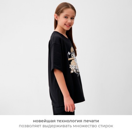 Children's Minaku T -shirt, black color, height 158 ​​cm-13