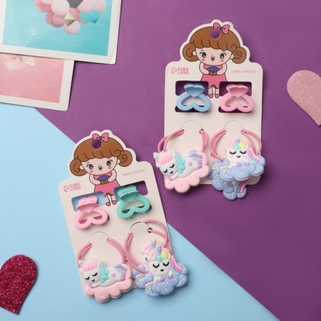 Hair set "Baby" (4 elastic bands, 2 crab) unicorns, mix-2