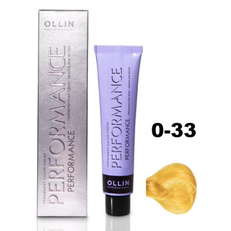 OLLIN PROFESSIONAL PERFORMANCE hair cream, tone 0/33 yellow, 60 ml