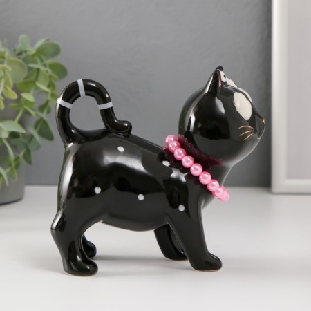 Souvenir Ceramics "A cat with a bow and a necklace" Black 13.8x7.4x13 cm-1