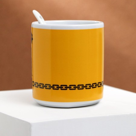 Ceramic mug with a spoon "Born to win", 350 ml, color orange color-1