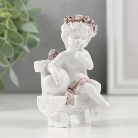 Souvenir Polystone "Cute Angel on a bench with a heart" Coffee wreath 5x5x9 cm-1