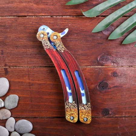 Wooden souvenir "Butterfly knife" blue camouflage-2
