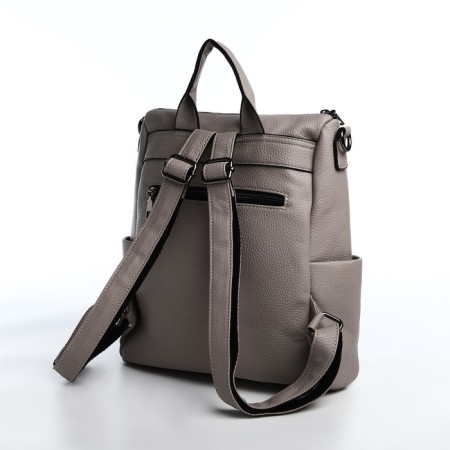 Women's backpack made of artificial leather with lightning, 4 pockets, gray color-4