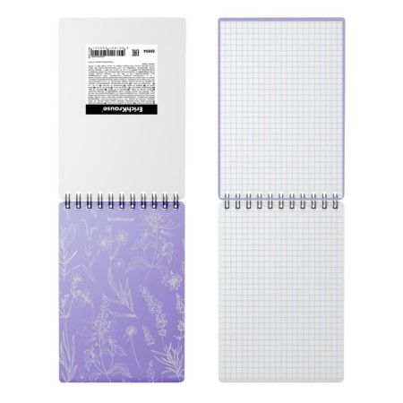 STOCKENOT on spirals A6, 80 sheets, cell, Erichkrause "Lavender", plastic cover silk -screen cover, OFSET BELIST 100%-1
