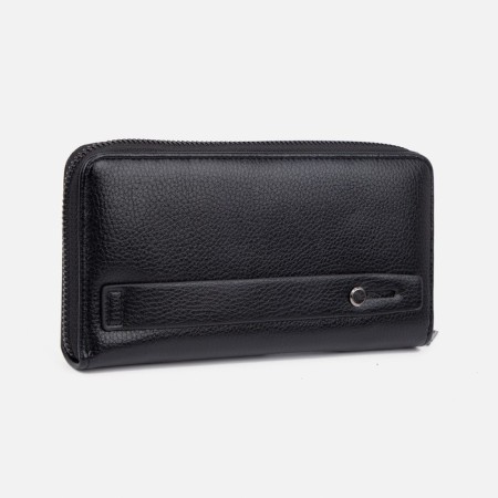 Male purse with zipper, department for bills, for maps, for coins, black color-1