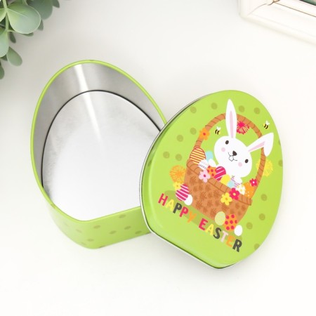 Casket Metal Egg "Bunny in Easter Basket" 11.7x9.2x4.5 cm-3