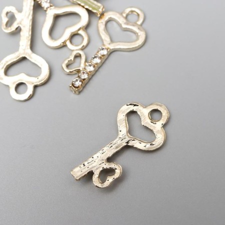 Decor for creativity Metal "Key with hearts" gold, rhinestones 2.5x1.2 cm-1