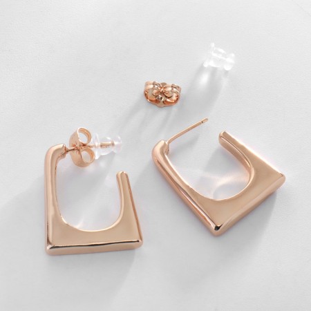 Earrings metal xuping trapezoid contour, color pink gold-1
