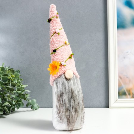 Interior doll "Gnome in a cap with chamomile and roses" 36x7x6 cm cm cm-1
