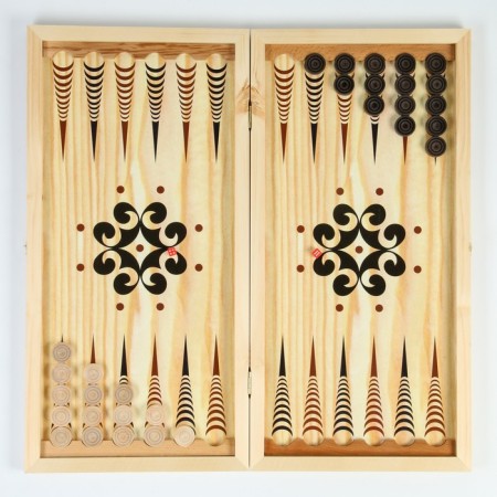 NARDS "Bear on Hunting", wooden board 60 x 60 cm, with a field for playing checkers-1