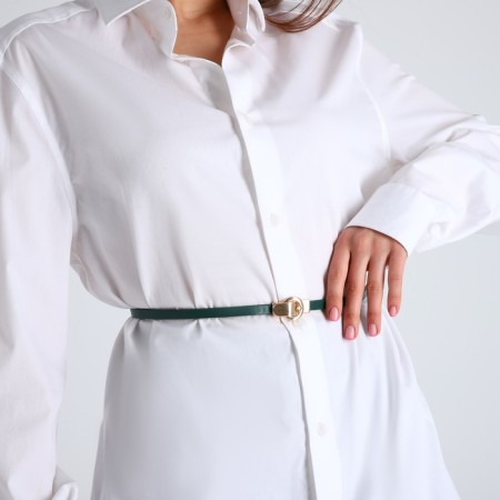 Women's belt, width 1 cm, metal buckle, green color-3