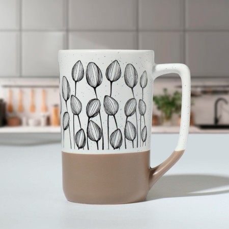 Ceramic "Flowers" mug, 500 ml, white color-1