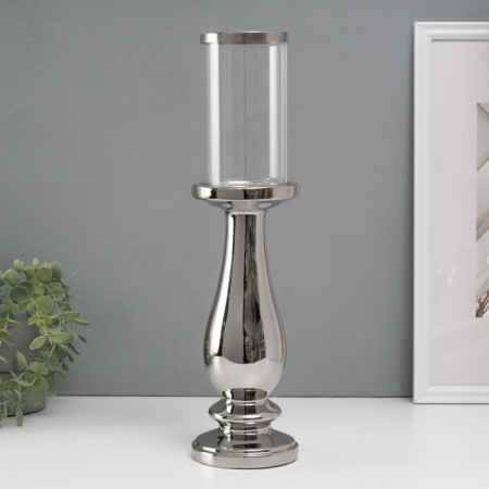 Ceramics candlestick, glass for 1 candle "Avanti" d = 8 cm silver 10x10x40.5 cm-1
