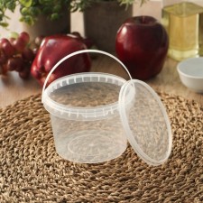 A plastic disposable bucket with a lid, 500 ml, d = 10.9 cm, a height of 8 cm is transparent, 500 pcs/units.