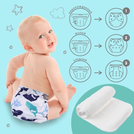 Panties - diapers, reusable, with the 3 -layer liner "Whales"-2