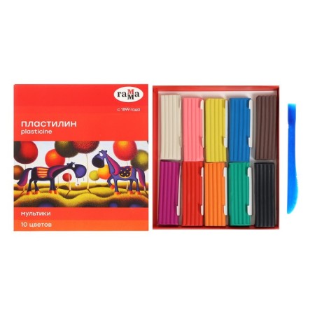 Plasticine 10 colors 200 g, gamma "cartoons", with stack, cardboard packaging 280017