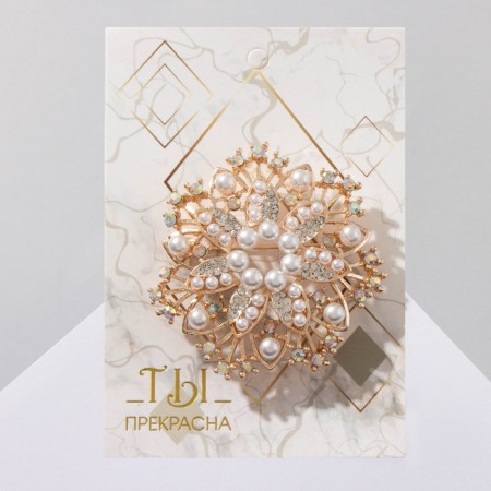 Brooch "Flower" multi -layer with pearls, the color is white in gold-2