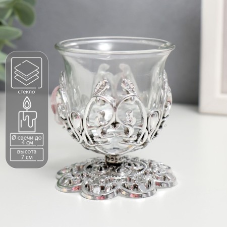 Glass 1 Candle "Pattern", silver color