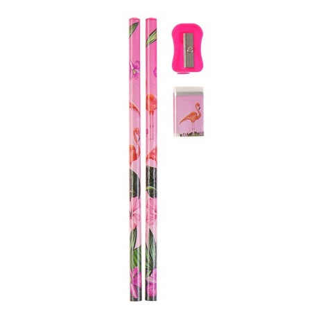 Set of desktop children's "flamingos" (stand+2 pencil+ruler+sharpener+eraser+notebook 8 sheets)-2