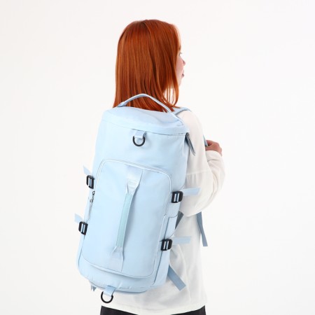 A backpack-snuffle with a zipper, 4 outer pockets, a shoe detachment, blue color-7