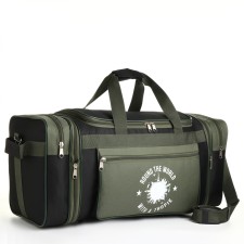 Road bag on a zipper, with an increase, 3 outer pockets, a long belt, black color/hack