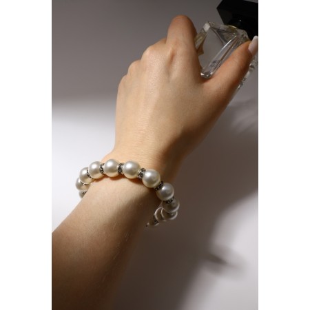 Bracelet Pearl "Bride" with rhinestones, ball No. 12, milk color, d = 5.5 cm-2