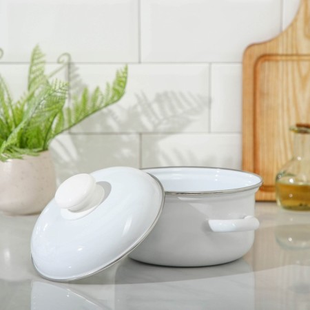 Cylindrical pan, 1.5 l, d = 16 cm, h = 9.5 cm, enameled cover, induction, white color-1