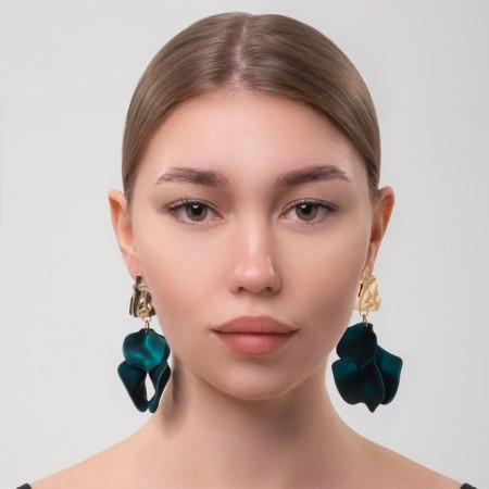 Earrings Assorted "Wind" crumpled triangles, green color-2