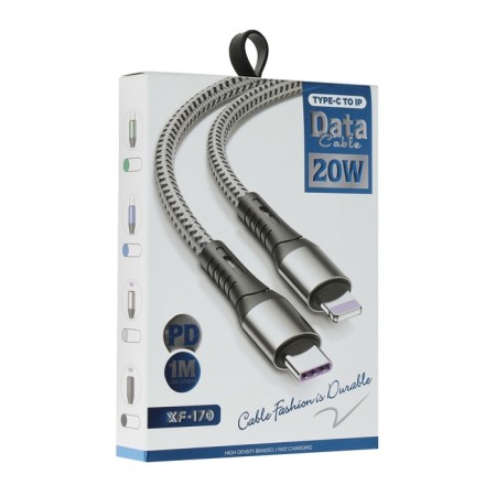 Type -C cable - Lightning, 3 A, 66 W, fast charging, fabric braid, 1 meter, gray-3