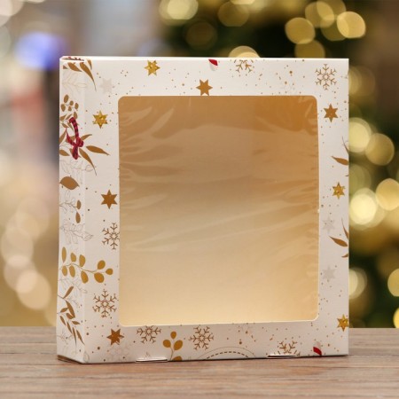 Folding box with the New Year's window 20 x 20 x 4 cm