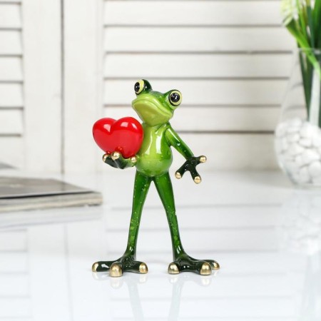 Souvenir Polystone Lak "Frog with a heart in the hand" 14x9x10 cm-1