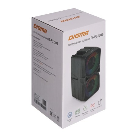 Digma D-PS1505 portable column, backlight, 20W, BT, Microsd, USB, AUX, FM, 1200mach, black-7