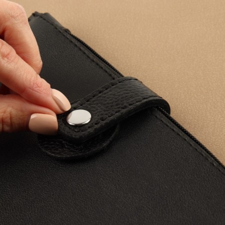 The fastener is sewn for a bag, on a button, made of genuine leather, 13.5 × 2.5 cm, black/silver color-3