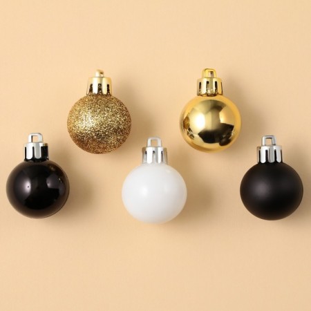 Christmas balls New Year, for the New Year, plastic, d = 3 cm, 16 pcs., Black, gold, white color-1