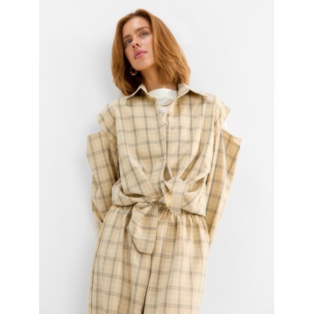 Women's shirt minku: casual collection beige color in cage, river 48-3