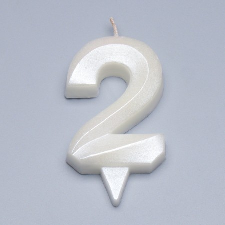 Candle in the cake "Gran + Fountain", number "2", pearl, 6.5 cm-2