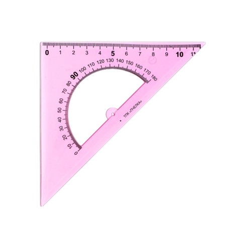 Triangle 12 cm, 45 °, calligrata, with a transporter, plastic, transparent mix-6